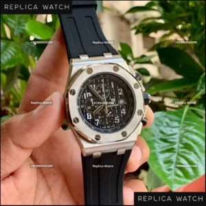 Audemars Piguet Chrono Silver Bezel Case Black Quartz